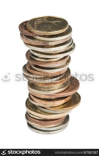 Stacks of coins white isolated studio shot