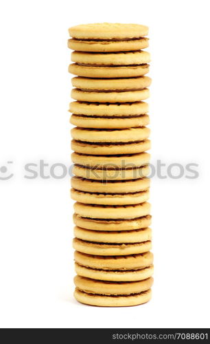 Stacks of cookies on white background