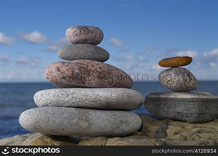 Stacks of pebbles on a rock