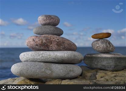 Stacks of pebbles on a rock