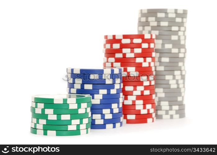 Stacks of poker chips isoated on white background. Poker chips