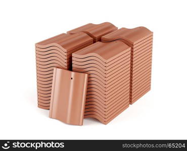 Stacks with roof tiles on white background