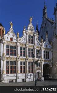 Stadhuis van Brugge (Bruges City Hall) in the city of Bruges in Belgium. It is located in Burg Square, the area of the former fortified castle in the centre of Bruges. Dates from 1376.