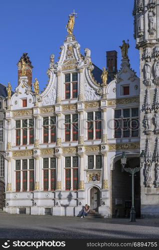 Stadhuis van Brugge (Bruges City Hall) in the city of Bruges in Belgium. It is located in Burg Square, the area of the former fortified castle in the centre of Bruges. Dates from 1376.