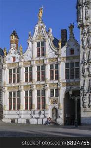 Stadhuis van Brugge (Bruges City Hall) in the city of Bruges in Belgium. It is located in Burg Square, the area of the former fortified castle in the centre of Bruges. Dates from 1376.