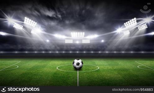 stadium 3d rendering background, Have a soccer ball in the middle of the field.