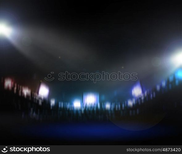 Stadium lights. Image of defocused stadium lights at night