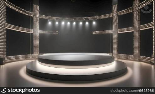 Stage Podium Scene with lighting. Stage Podium Scene with for Award Ceremony on black Background. 3d render