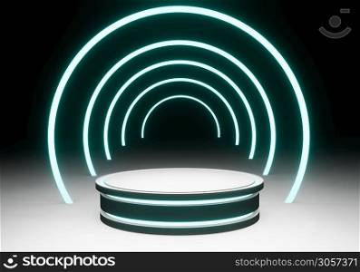Stage podium with lighting, Futuristic pedestal podium for product. 3d rendering
