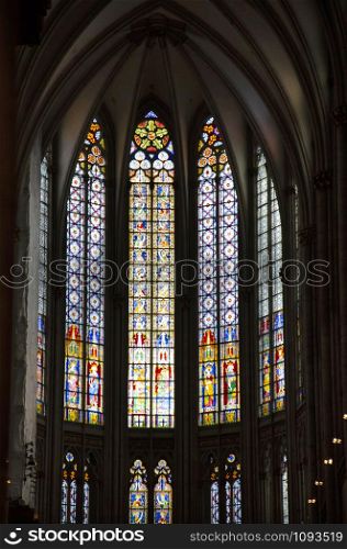Stain glass window of the cathedral, Cologne, North Rhine Westphalia, Germany, Europe