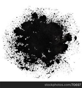 Stain of spilt black paint. Grunge abstract background. Space for your own text. Raster illustration