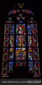 Stained glass in the Cathedral of St. John the Baptist. Wroclaw. Poland