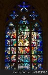 Stained glass inside St. Vitus cathedral