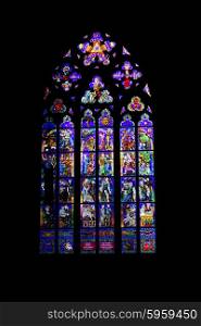 stained glass of St Vitus cathedral in prague
