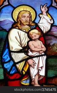 stained glass window in Gloucester Cathedral, England (United Kingdom)