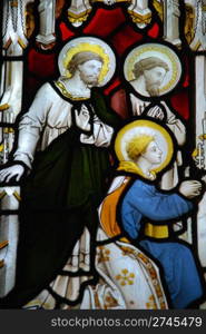 stained glass window in Gloucester Cathedral, England (United Kingdom)