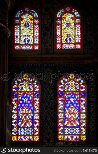 Stained glass windows in the Blue Mosque (Turkish: Sultan Ahmet Camii) in Istanbul, Turkey