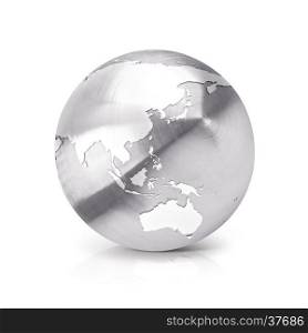 Stainless Asia & Australia world map 3D illustration on white background