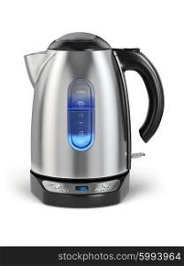 Stainless electric kettle isolated on white. 3d
