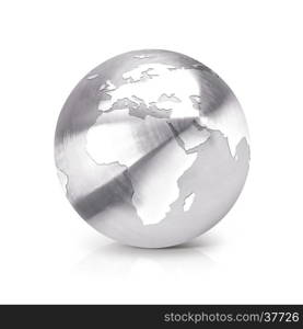 Stainless globe 3D illustration europe and africa map on white background