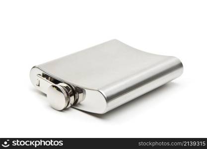 Stainless hip flask with pattern isolated on white background. Stainless hip flask