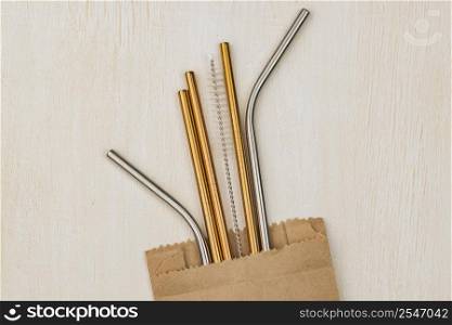 stainless metallic straws paper bag