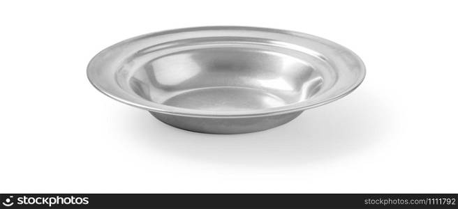 Stainless plate on white background. With clipping path