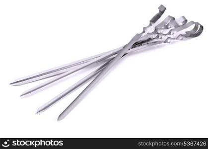 Stainless steel BBQ skewers isolated on white