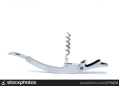 Stainless steel bottle opener with corkscrew, knife and lifter