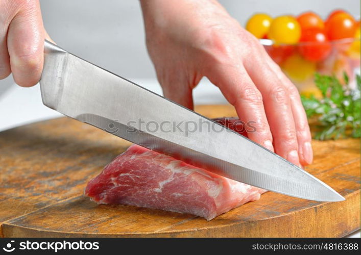 Stainless steel butcher knife cut meat