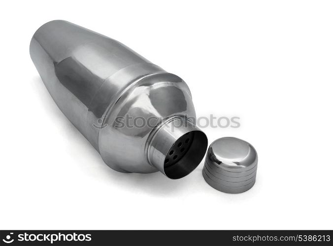 stainless steel cocktail shaker isolated on white