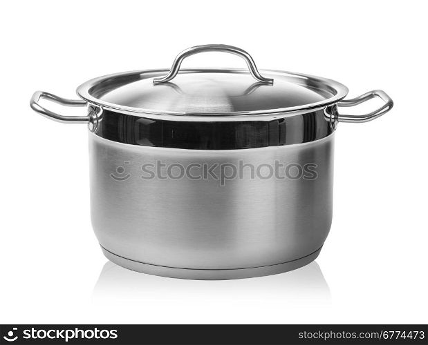 stainless steel cooking pot isolated on white with clipping path