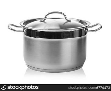 stainless steel cooking pot isolated on white with clipping path