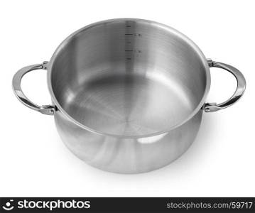 Stainless steel cooking pot isolated over white background with clipping path