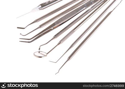 stainless steel dental surgery instruments for teeth care (isolated on white background)