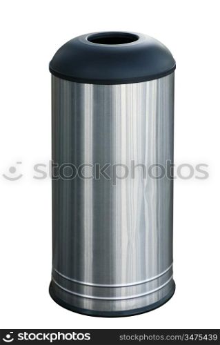 Stainless steel garbage bin isolated on white background