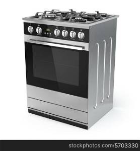 Stainless steel gas cooker with oven isolated on white. 3d