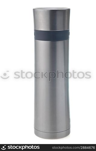 Stainless steel mug on white background