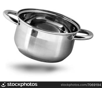 Stainless steel pot without cover. Isolated on white background