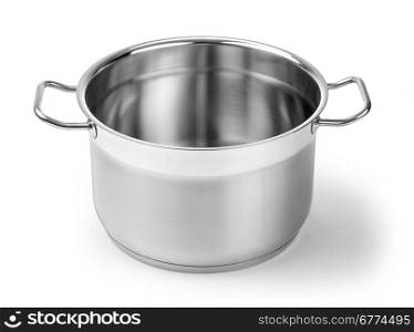 Stainless steel pot without cover. Isolated on white background with clipping path