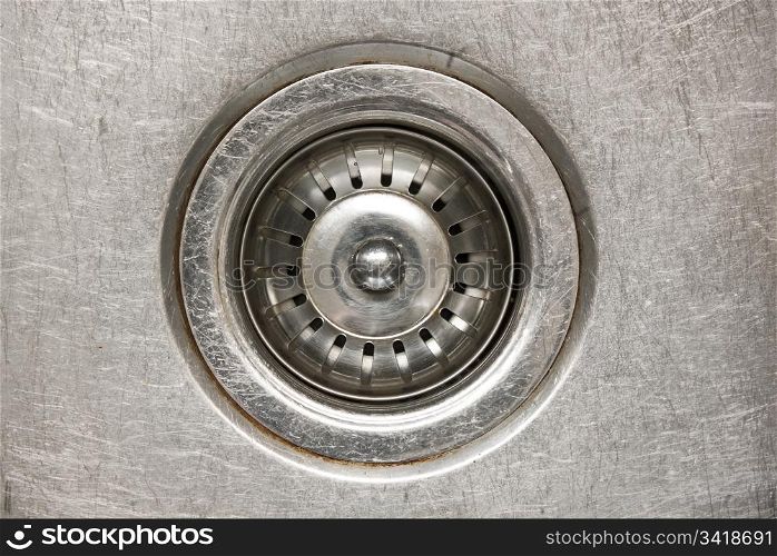 Stainless steel sink plug in a sink with water