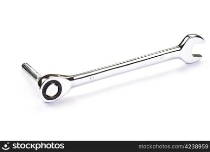 Stainless Steel Wrench and bolt over white background