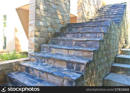stair, modern exterior building with stone Brick Wall Surfaced