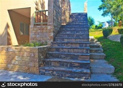 stair, modern exterior building with stone Brick Wall Surfaced