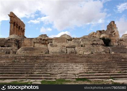 Staircase and columns in Baalbeck temple in Lebanon