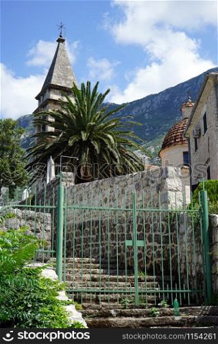 Staircase and old church in Kotor, Montenegro