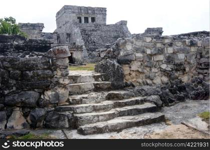 Staircase and temple in Tulum, Mexico