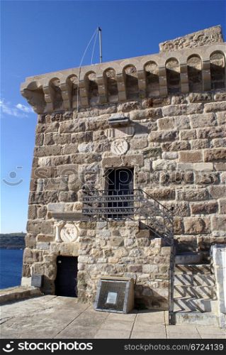 Staircase and tower in castle, Bodrum, Turkey