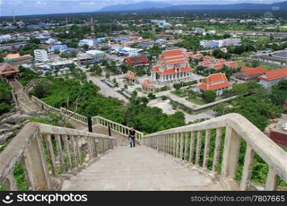 Staircase and view on the Khao Chong Krajok, Prachuap Khiri Khan, Thailand