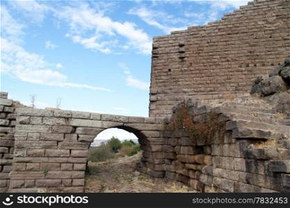 Staircase and wall of fortress in Assos, Turkey